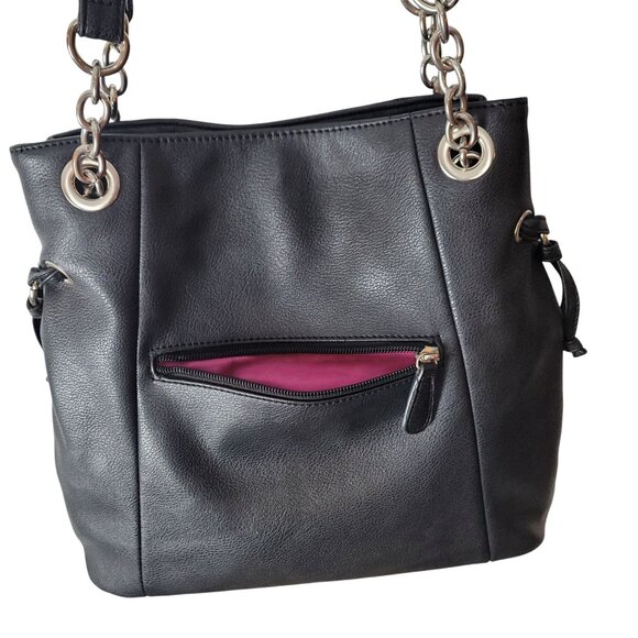 Nicole Miller Black Leather Shoulder Bag 12" X 12" X 4.5" With 12" Strap Drop Si - Picture 8 of 13